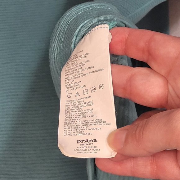 prAna - Men's Large Short Sleeve Polo Shirt Teal Striped Pocket Casual‎ Outdoor - Picture 4 of 8